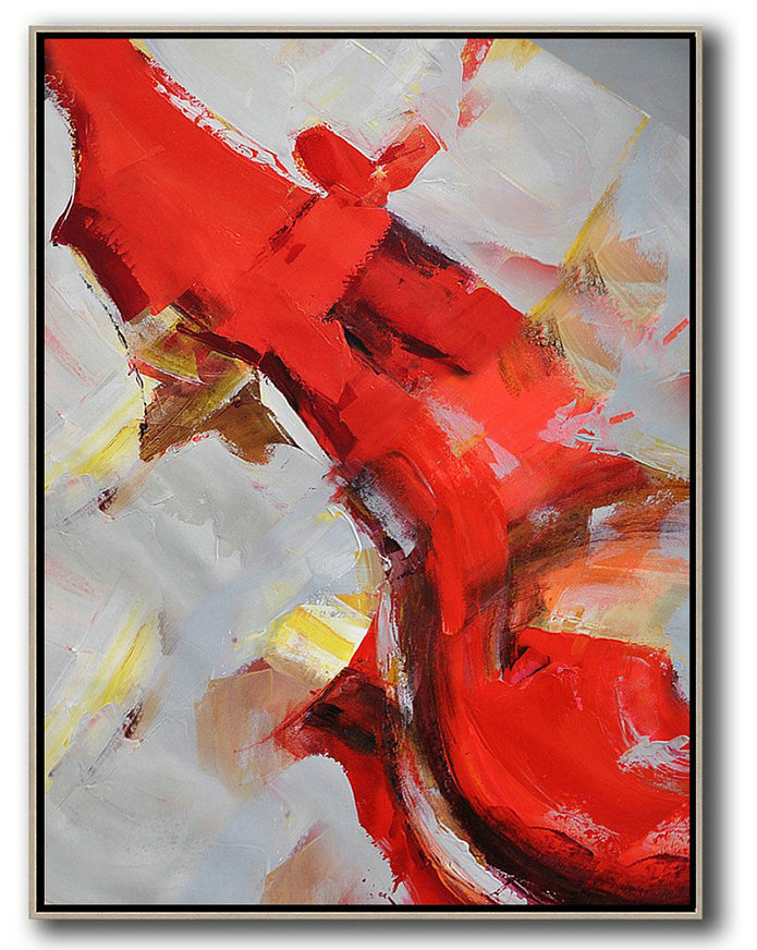 Large Modern Abstract Painting,Vertical Palette Knife Contemporary Art,Hand Painted Abstract Art,Red,Grey,White,Brown.Etc